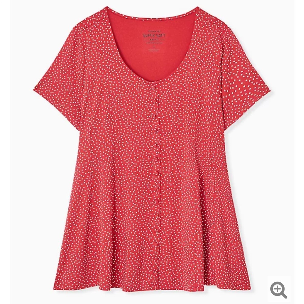 SUPER SOFT RED DITSY DOTS BUTTON FIT & FLARE TOP